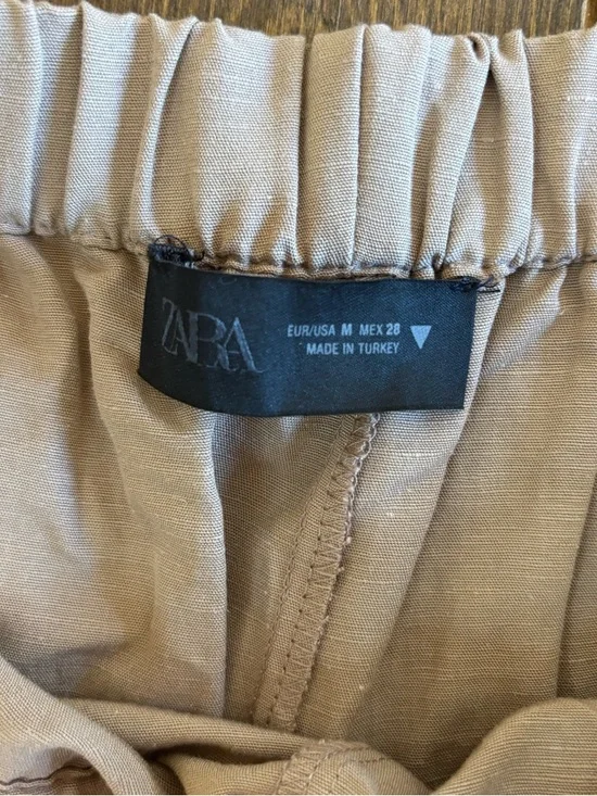 Zara Linen Blend Wide Leg Pull-On Pants Pleated Front Neutral Tan Size Medium - Picture 6 of 13